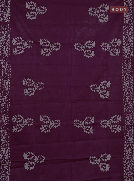 Batik cotton saree wine shade and navy blue with batik butta prints and batik printed border