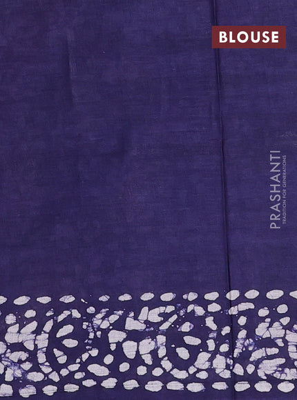 Batik cotton saree wine shade and navy blue with batik butta prints and batik printed border
