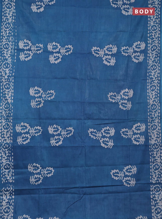 Batik cotton saree blue shade and black with batik butta prints and batik printed border