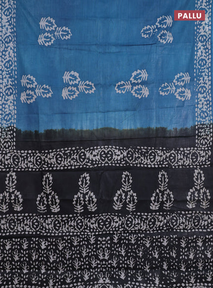 Batik cotton saree blue shade and black with batik butta prints and batik printed border