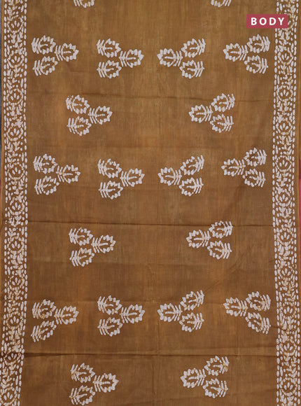 Batik cotton saree mehendi green and maroon with batik butta prints and batik printed border