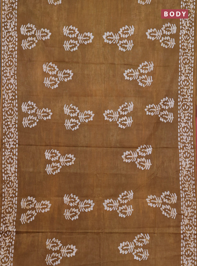 Batik cotton saree mehendi green and maroon with batik butta prints and batik printed border