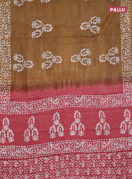 Batik cotton saree mehendi green and maroon with batik butta prints and batik printed border