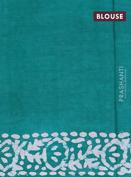Batik cotton saree maroon and teal green with batik butta prints and batik printed border