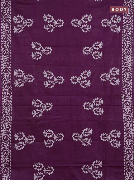 Batik cotton saree wine shade and navy blue with batik butta prints and batik printed border