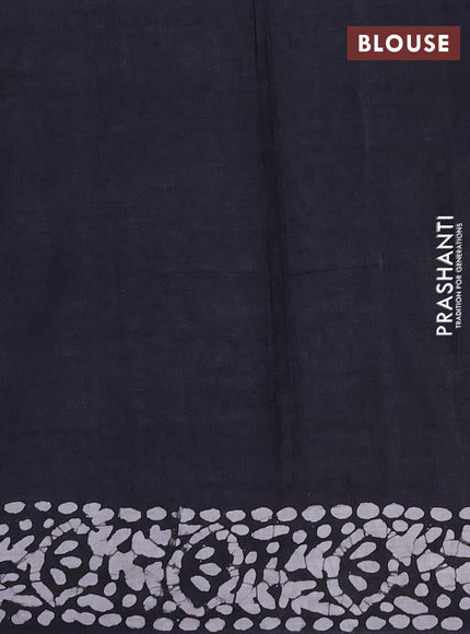 Batik cotton saree teal blue and black with batik butta prints and batik printed border