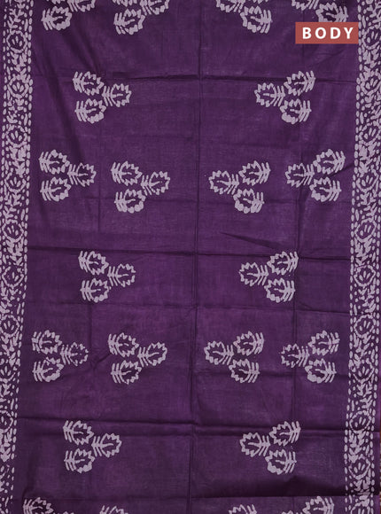 Batik cotton saree violet and brown with batik butta prints and batik printed border