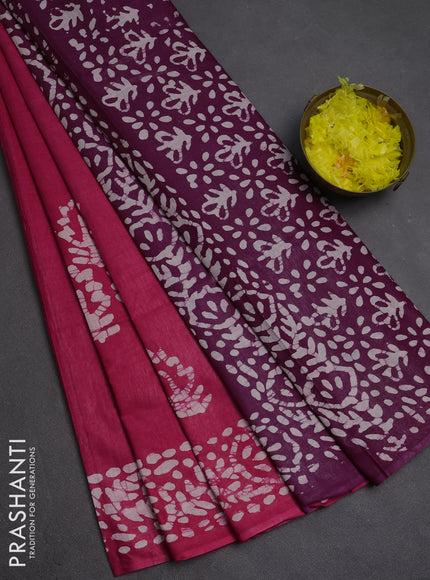 Batik cotton saree pink and wine shade with batik butta prints and batik printed border