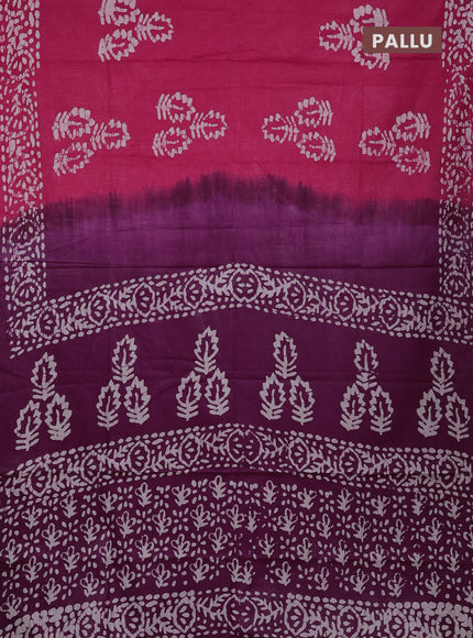 Batik cotton saree pink and wine shade with batik butta prints and batik printed border