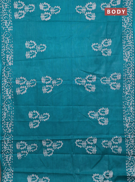 Batik cotton saree teal green with batik butta prints and batik printed border
