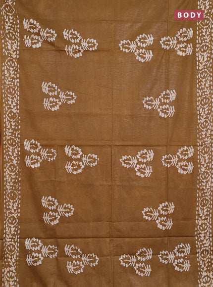 Batik cotton saree dark mustard and rust shade with batik butta prints and batik printed border