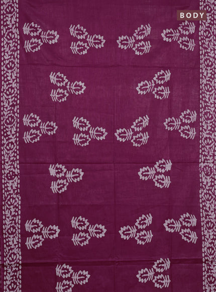 Batik cotton saree wine shade with batik butta prints and batik printed border