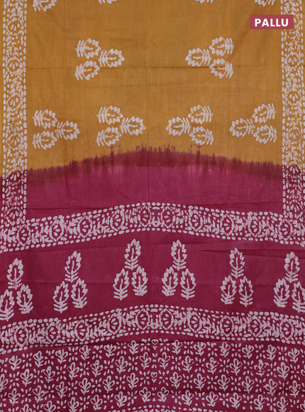 Batik cotton saree sandal and magenta pink with batik butta prints and batik printed border