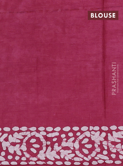 Batik cotton saree sandal and magenta pink with batik butta prints and batik printed border