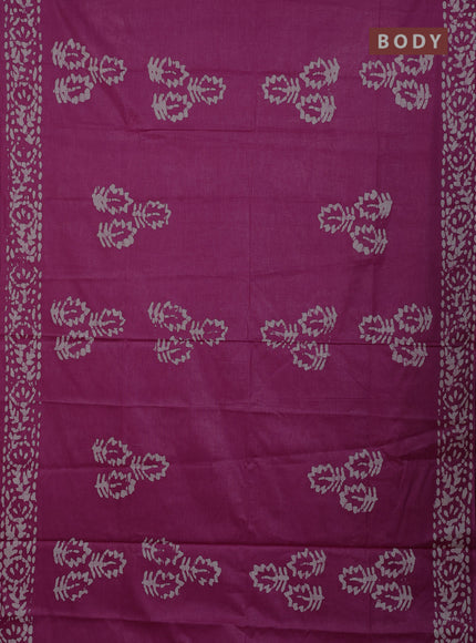Batik cotton saree magenta pink and dark mustard with batik butta prints and batik printed border
