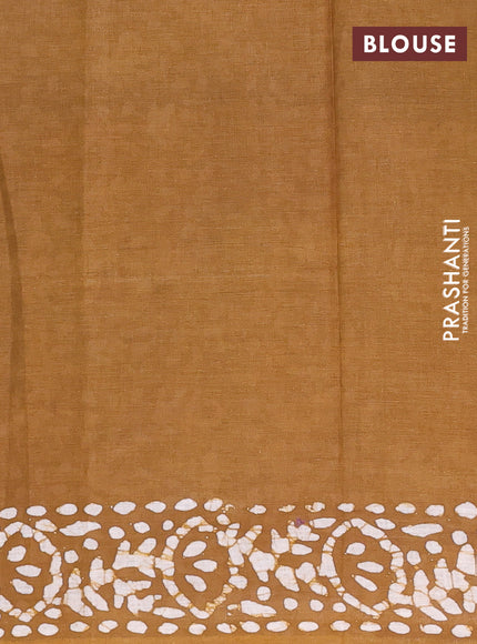 Batik cotton saree magenta pink and dark mustard with batik butta prints and batik printed border
