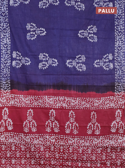 Batik cotton saree navy blue and maroon with batik butta prints and batik printed border