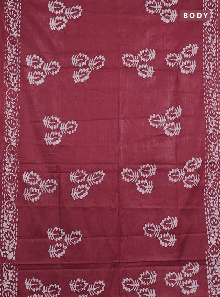 Batik cotton saree maroon and teal green with batik butta prints and batik printed border