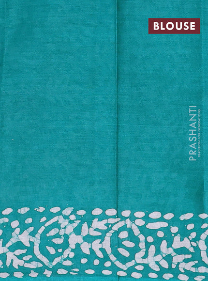 Batik cotton saree maroon and teal green with batik butta prints and batik printed border