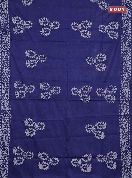 Batik cotton saree blue and maroon with batik butta prints and batik printed border