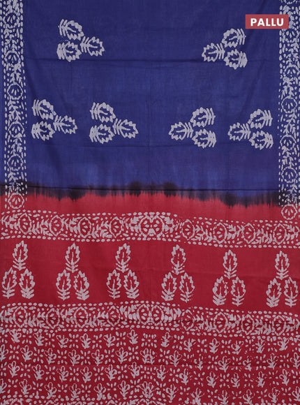 Batik cotton saree blue and maroon with batik butta prints and batik printed border