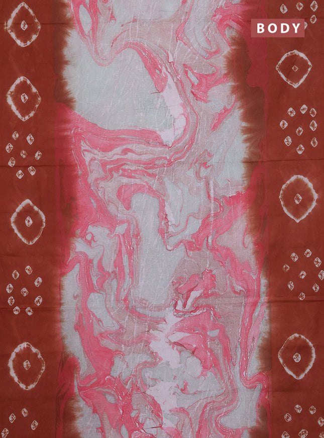 Batik cotton saree multi colour and rust shade with allover prints and batik printed border