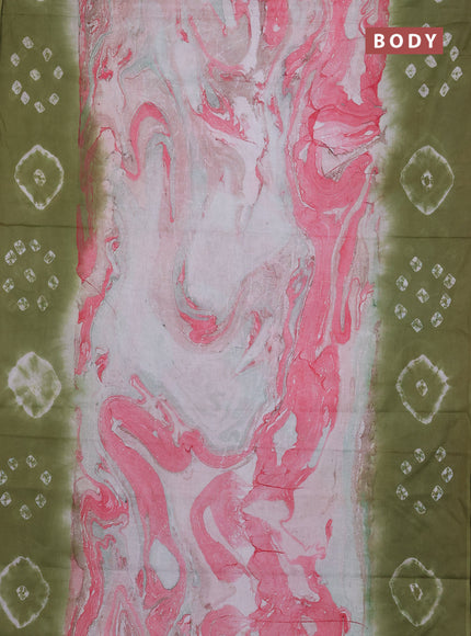 Batik cotton saree multi colour and mehendi green with allover prints and batik printed border