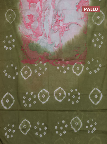 Batik cotton saree multi colour and mehendi green with allover prints and batik printed border