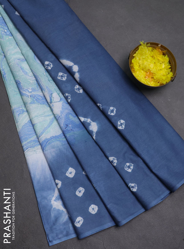 Batik cotton saree multi colour and grey with allover prints and batik printed border