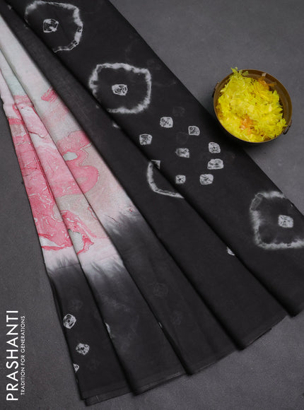 Batik cotton saree multi colour and black with allover prints and batik printed border