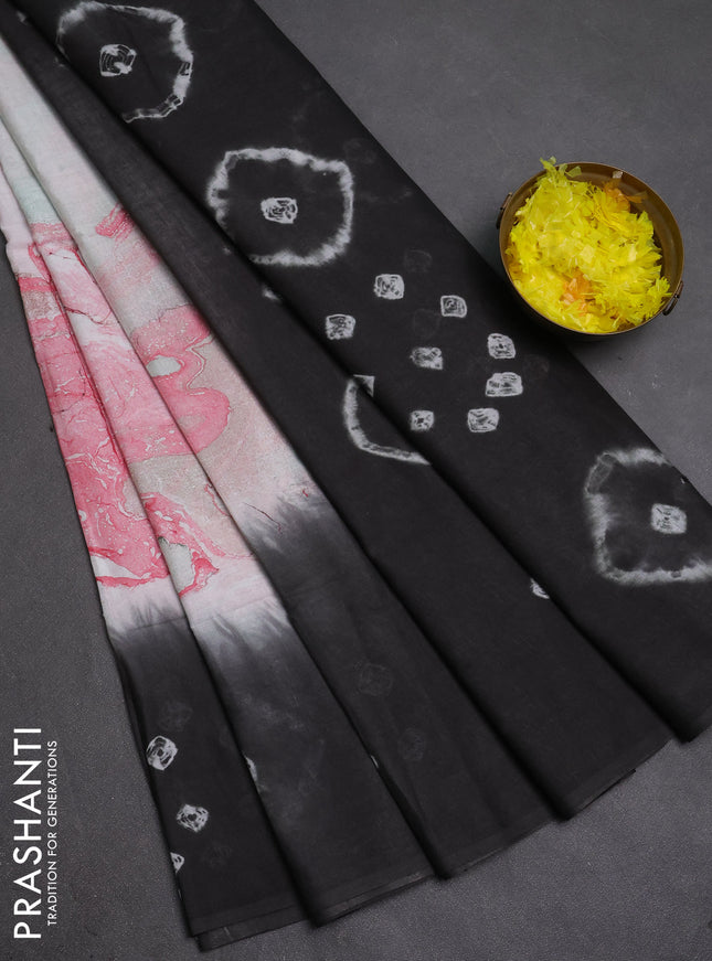 Batik cotton saree multi colour and black with allover prints and batik printed border