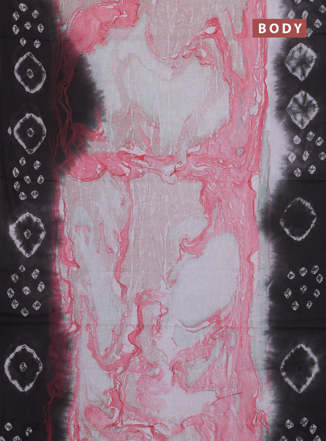 Batik cotton saree multi colour and black with allover prints and batik printed border