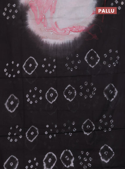 Batik cotton saree multi colour and black with allover prints and batik printed border