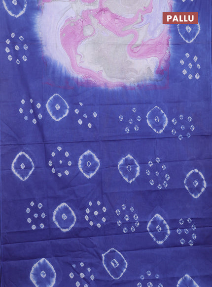 Batik cotton saree multi colour and blue with allover prints and batik printed border