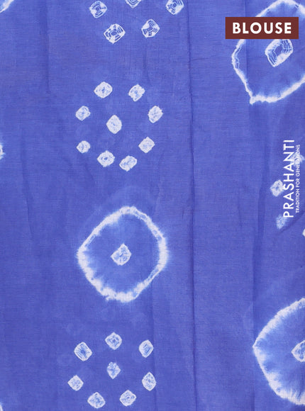 Batik cotton saree multi colour and blue with allover prints and batik printed border