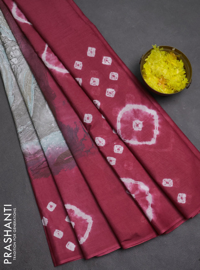 Batik cotton saree multi colour and pink shade with allover prints and batik printed border