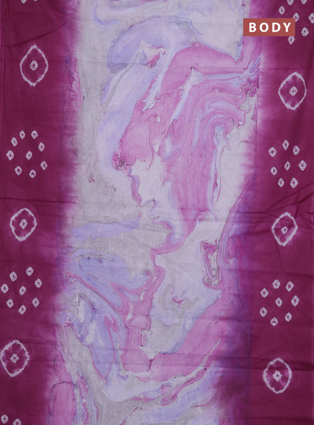 Batik cotton saree multi colour and purple with allover prints and batik printed border