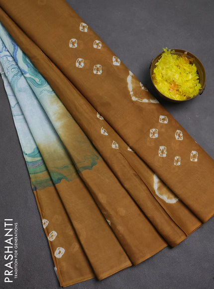 Batik cotton saree multi colour and mustard yellow with allover prints and batik printed border