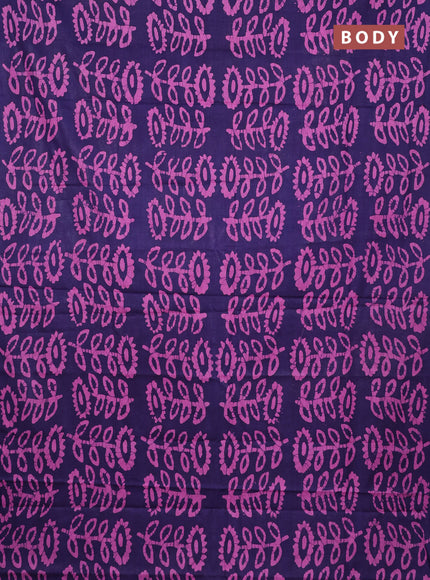 Batik cotton saree navy blue and pink with allover batik prints in borderless style