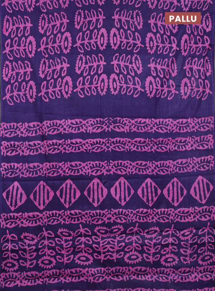 Batik cotton saree navy blue and pink with allover batik prints in borderless style