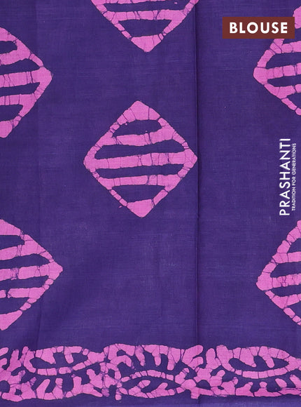 Batik cotton saree navy blue and pink with allover batik prints in borderless style