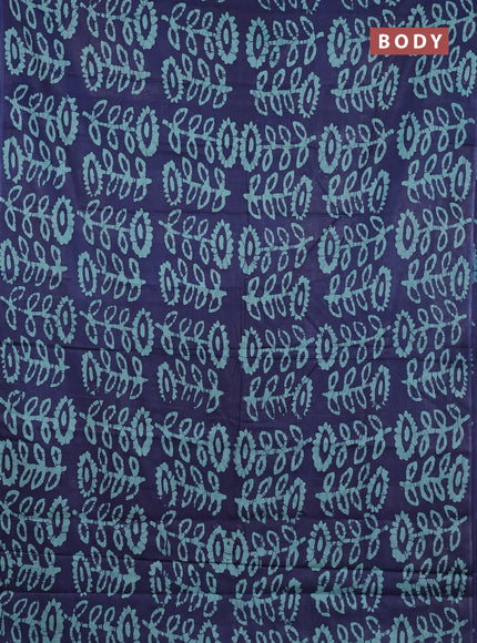 Batik cotton saree navy blue and teal green with allover batik prints in borderless style
