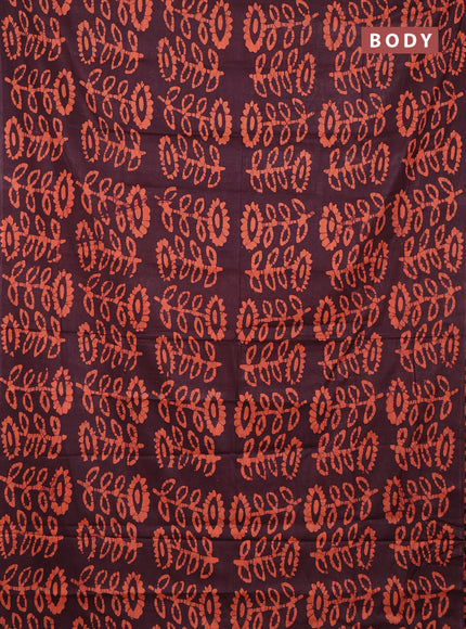 Batik cotton saree deep maroon and rust shade with allover batik prints in borderless style