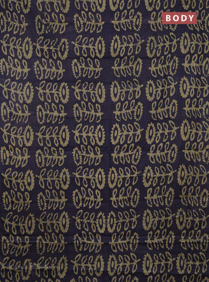 Batik cotton saree black and mehendi green with allover batik prints in borderless style