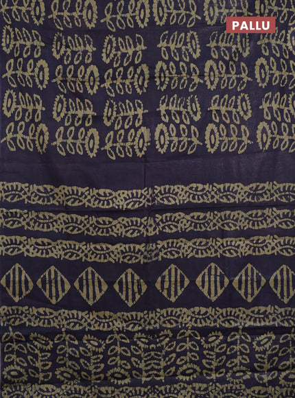Batik cotton saree black and mehendi green with allover batik prints in borderless style