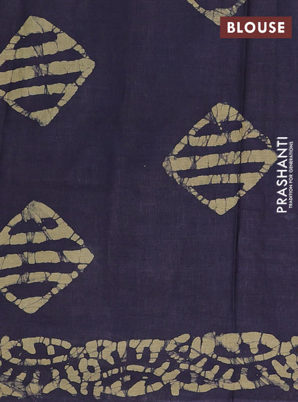 Batik cotton saree black and mehendi green with allover batik prints in borderless style