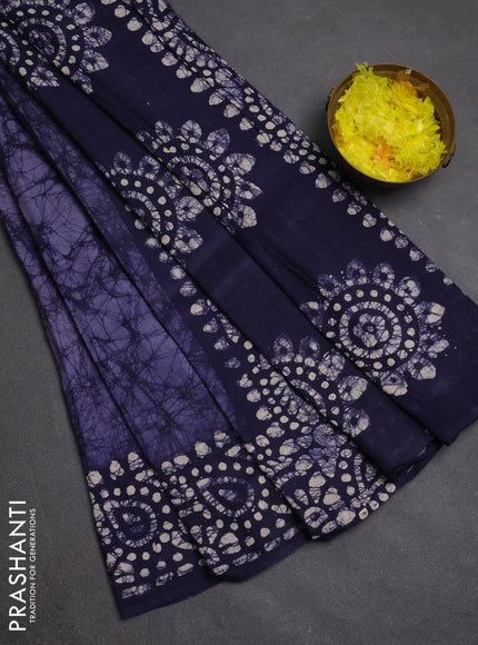 Batik cotton saree grey and navy blue with allover prints and batik printed border