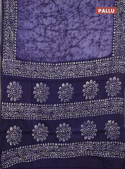 Batik cotton saree grey and navy blue with allover prints and batik printed border