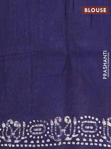 Batik cotton saree grey and navy blue with allover prints and batik printed border