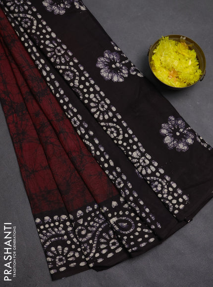 Batik cotton saree deep maroon and jamun shade with allover prints and batik printed border